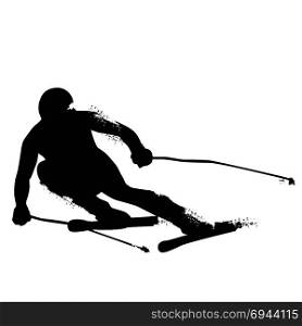 Alpine Skiing Silhouette isolated on blue background. Vector illustrations