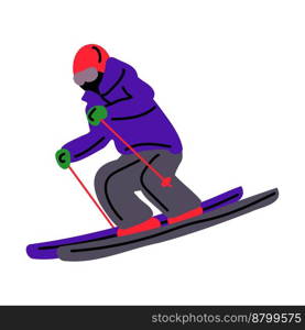 Alpine skiing, vector illustration. Alpine skier in a team suit. 