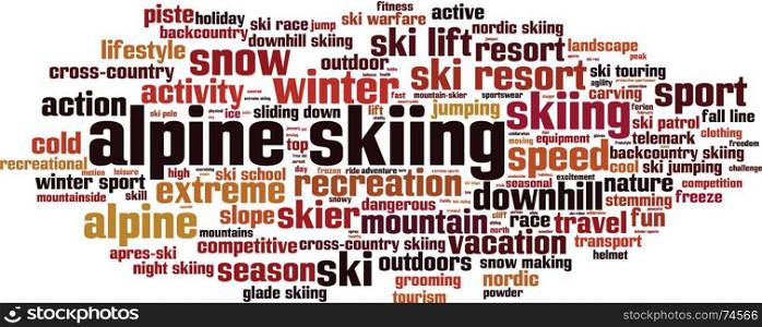 Alpine skiing word cloud concept. Vector illustration