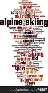 Alpine skiing word cloud concept. Vector illustration