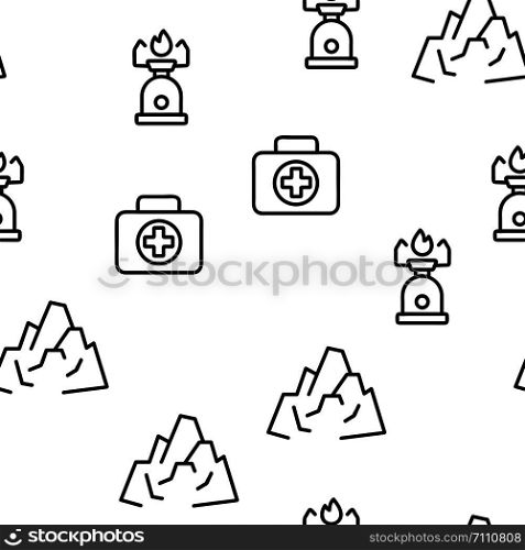 Alpinism And Mountaineering Seamless Pattern Vector Contour Illustration. Alpinism And Mountaineering Seamless Pattern Vector