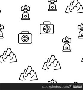 Alpinism And Mountaineering Seamless Pattern Vector Contour Illustration. Alpinism And Mountaineering Seamless Pattern Vector