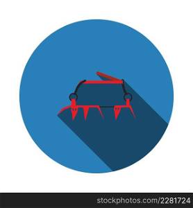 Alpinist Crampon Icon. Flat Circle Stencil Design With Long Shadow. Vector Illustration.