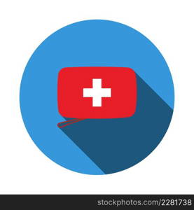 Alpinist First Aid Kit Icon. Flat Circle Stencil Design With Long Shadow. Vector Illustration.