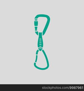 Alpinist Quickdraw Icon. Green on Gray Background. Vector Illustration.