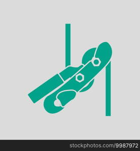 Alpinist Rope Ascender Icon. Green on Gray Background. Vector Illustration.