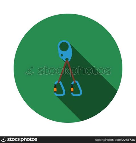 Alpinist Self Rescue System Icon. Flat Circle Stencil Design With Long Shadow. Vector Illustration.