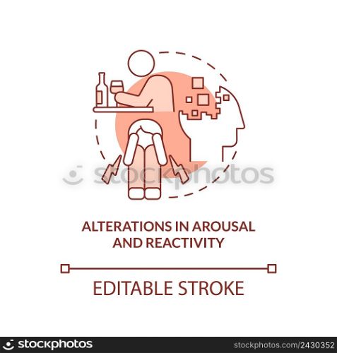 Alterations in arousal and reactivity terracotta concept icon. Criteria for PTSD abstract idea thin line illustration. Isolated outline drawing. Editable stroke. Arial, Myriad Pro-Bold fonts used. Alterations in arousal and reactivity terracotta concept icon