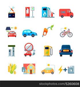 Alternative Energy Icons Set. Alternative energy icons set with cars and bicycles symbols flat isolated vector illustration