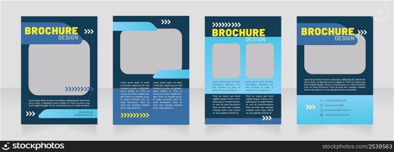 Alternative fuel blue, yellow blank brochure design. Template set with copy space for text. Premade corporate reports collection. Editable 4 paper pages. Barlow Black, Regular, Nunito Light fonts used. Alternative fuel blue, yellow blank brochure design