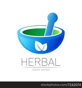 Alternative medical logo with mortar, pestle and leaves. Natural therapy sign for identity, concept, business, doctor, clinic and store. Icon illustration in modern design. Herbal logotype.. Alternative medical logo with mortar, pestle and leaves. Natural therapy sign for identity, concept, business, doctor, clinic and store. Icon illustration in modern design. Herbal logotype