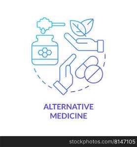 Alternative medicine blue gradient concept icon. Type of healthcare approach abstract idea thin line illustration. Treatment with medicinal herbs. Isolated outline drawing. Myriad Pro-Bold font used. Alternative medicine blue gradient concept icon
