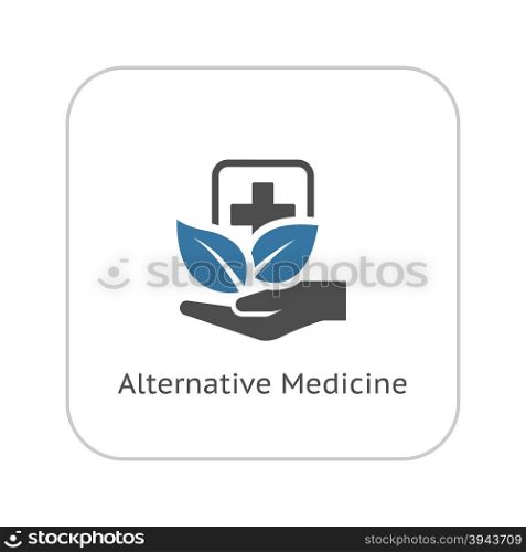 Alternative Medicine Icon. Flat Design.. Alternative Medicine Icon with Leaves. Flat Design. Isolated.