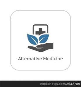 Alternative Medicine Icon. Flat Design.. Alternative Medicine Icon with Leaves. Flat Design. Isolated.