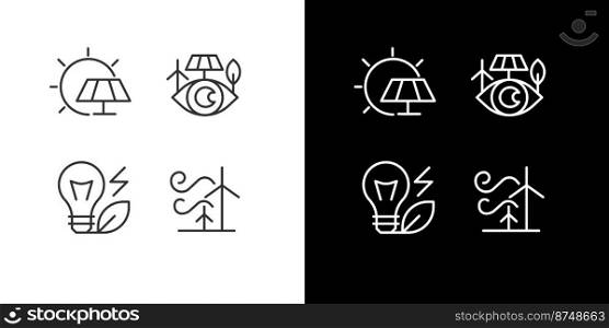 Alternative power sources pixel perfect linear icons set for dark, light mode. Sustainable energy. Eco friendly. Thin line symbols for night, day theme. Isolated illustrations. Editable stroke. Alternative power sources pixel perfect linear icons set for dark, light mode