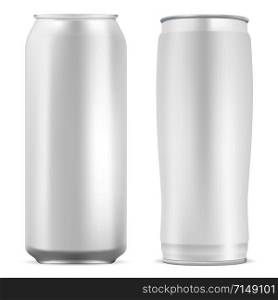 Aluminum can blank. Round soda mockup template. Realistic 3d metal beer package. Cold coffee energy drink tin. Aluminium bottle. Aluminum can blank. Round soda mockup template