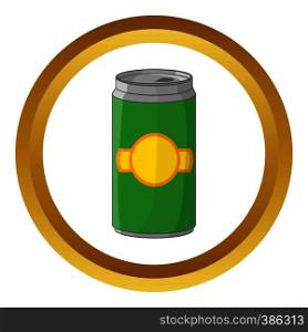Aluminum cans for beer vector icon in golden circle, cartoon style isolated on white background. Aluminum cans for beer vector icon