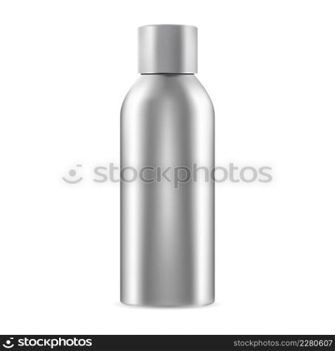 Aluminum metal aerosol can. Hairspray tin blank package. Aluminium freshener cylinder tin illustration. Antiperspirant deodorant mist cap packaging. Toilet odor silver chrome packing. Aluminum metal aerosol can. Hairspray tin blank