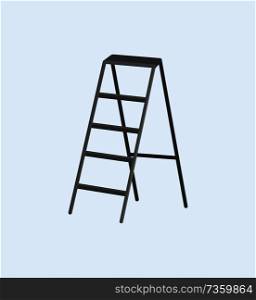 Aluminum stepladder self-supporting object vector illustration icon in flat style. Staircase tripod ladder isolated on grey, instrument for climbing up. Aluminum Stepladder Self-Supporting Object Vector