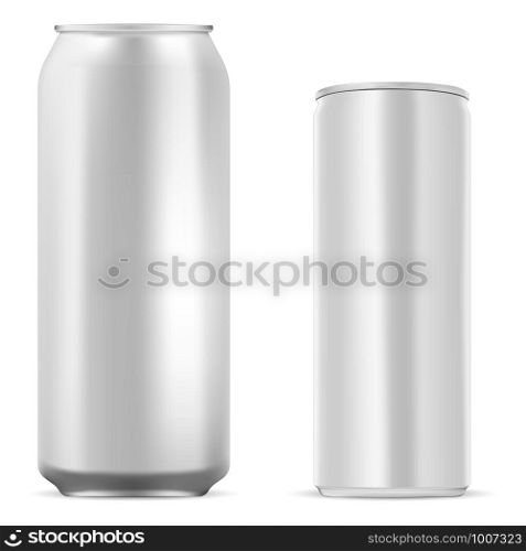 Aluminum tin. Energy drink can mockup. Juice, soda, beer jar blank isolated on white background. Realistic stainless steel product package for water or lemonade. Unbranded drew mock up. Aluminum tin. Energy drink can mockup. Juice, soda