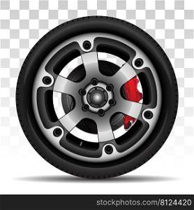 Aluminum wheel car tire disk break style racing on checkered background vector illustration.