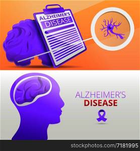 Alzheimer mind dementia banner set. Cartoon illustration of alzheimer mind dementia vector banner set for web design. Alzheimer mind dementia banner set, cartoon style