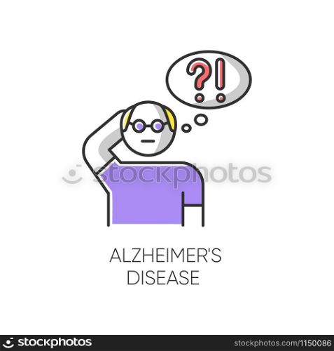 Alzheimer&rsquo;s disease color icon. Dementia. Memory loss. Trouble with thinking. Illness from old age. Elderly person. Mental disorder. Clinical psychology. Neurology. Isolated vector illustration