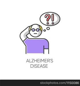 Alzheimer&rsquo;s disease color icon. Dementia. Memory loss. Trouble with thinking. Illness from old age. Elderly person. Mental disorder. Clinical psychology. Neurology. Isolated vector illustration