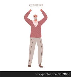 Alzheimers or Parkinsons disease - angry aged senior men with mental problems aggressive behavior and evil mood, old people with dementia signs and symptoms - vector isolated person on white. old people with dementia symptoms