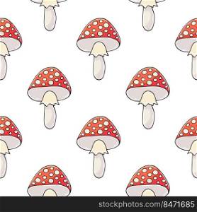 Amanitas. Seamless pattern with forest mushrooms. Amanitas. Autumn mood. Illustration in hand draw style. Seamless pattern