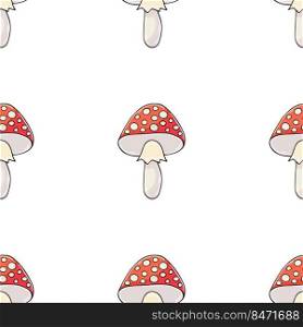 Amanitas. Seamless pattern with forest mushrooms. Amanitas. Illustration in hand draw style. Autumn motives. Autumn mood. Illustration in hand draw style. Seamless pattern