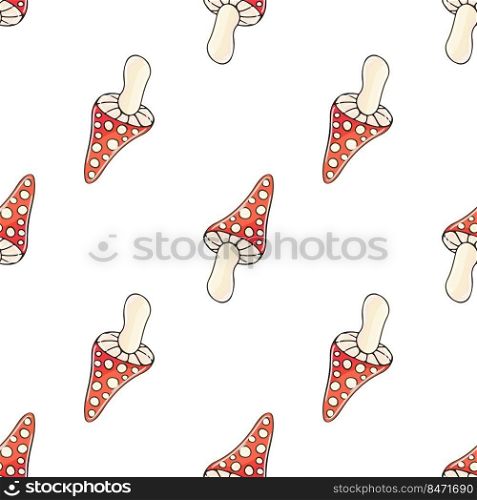 Amanitas. Seamless pattern with forest mushrooms. Amanitas. Illustration in hand draw style. Autumn motives. Can be used for fabric, packaging, wrapping paper and etc. Autumn mood. Illustration in hand draw style. Seamless pattern