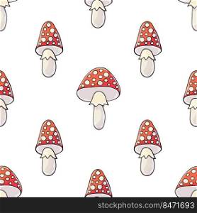 Amanitas. Seamless pattern with forest mushrooms. Amanitas. Illustration in hand draw style. Autumn motives. Can be used for fabric and etc. Autumn mood. Illustration in hand draw style. Seamless pattern