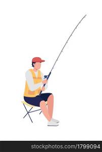 Amateur fisherman with casting rod semi flat color vector character. Full body person on white. Fishing tournament isolated modern cartoon style illustration for graphic design and animation. Amateur fisherman with casting rod semi flat color vector character