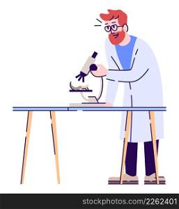 Amazed laboratory worker with microscope semi flat RGB color vector illustration. Posing figure. Person with experience in archaeological field isolated cartoon character on white background. Amazed laboratory worker with microscope semi flat RGB color vector illustration