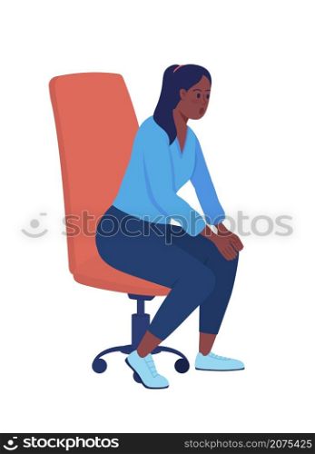Amazed woman sitting in chair semi flat color vector character. Full body person on white. Surprised and shocked mother isolated modern cartoon style illustration for graphic design and animation. Amazed woman sitting in chair semi flat color vector character