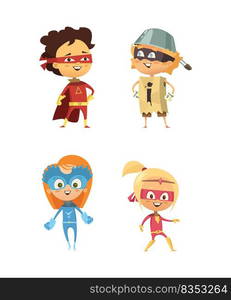 amazing little superhero set vector art illustration