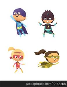 amazing little superhero set vector art illustration