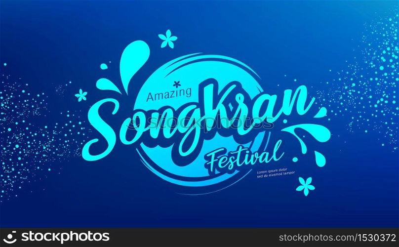 Amazing Songkran festival logo water splash on blue background, vector illustration