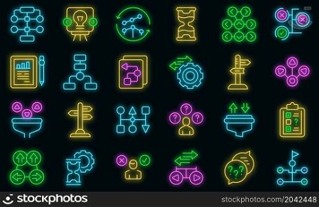 Ambiguity icons set outline vector. Data analysis. Confused business strategy. Ambiguity icons set vector neon