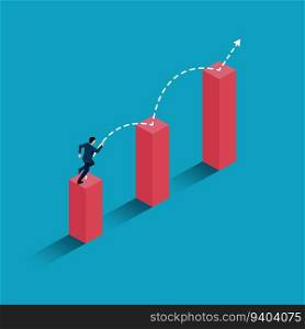 Ambition concept with businessman jumping on graph columns. achievement, motivation business symbol. business success concept. vector illustration flat