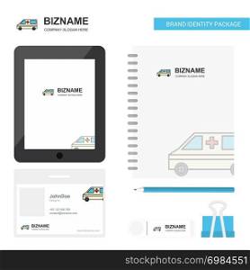 Ambulance Business Logo, Tab App, Diary PVC Employee Card and USB Brand Stationary Package Design Vector Template
