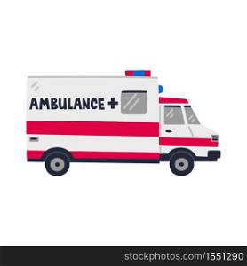 Ambulance car. Emergency Help service. Side view of Red emergency car on white background. Simple flat style vector illustration. Ambulance car. Emergency Help service. Side view of Red emergency car on white background. Simple flat style vector illustration.