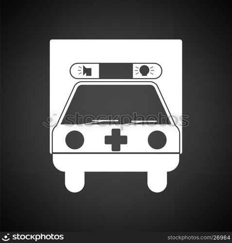 Ambulance car icon. Black background with white. Vector illustration.