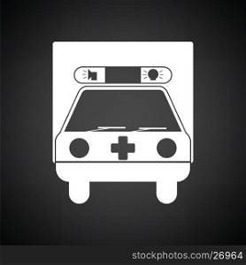 Ambulance car icon. Black background with white. Vector illustration.