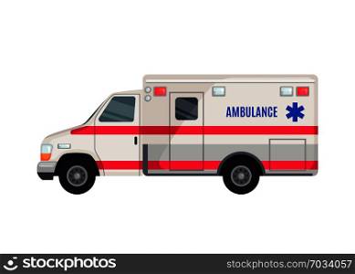 Ambulance Car icon in flat style isolated on white background. Side view. Vector illustration.. Ambulance Car icon in flat style isolated on white background.