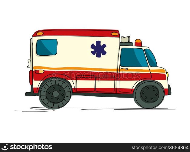 Ambulance cartoon drawing over white