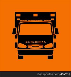 Ambulance icon front view. Black on Orange background. Vector illustration.