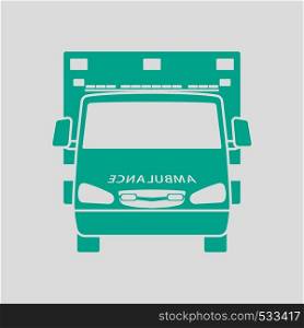 Ambulance Icon Front View. Green on Gray Background. Vector Illustration.
