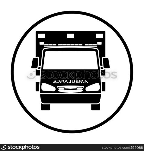 Ambulance icon front view. Thin Circle Stencil Design. Vector Illustration.